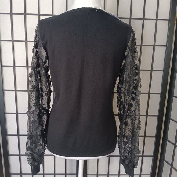 SIONI MILANO NWT Women's Black Pullover Knit Top w/ Illusion Sleeves Size S - Picture 7 of 7